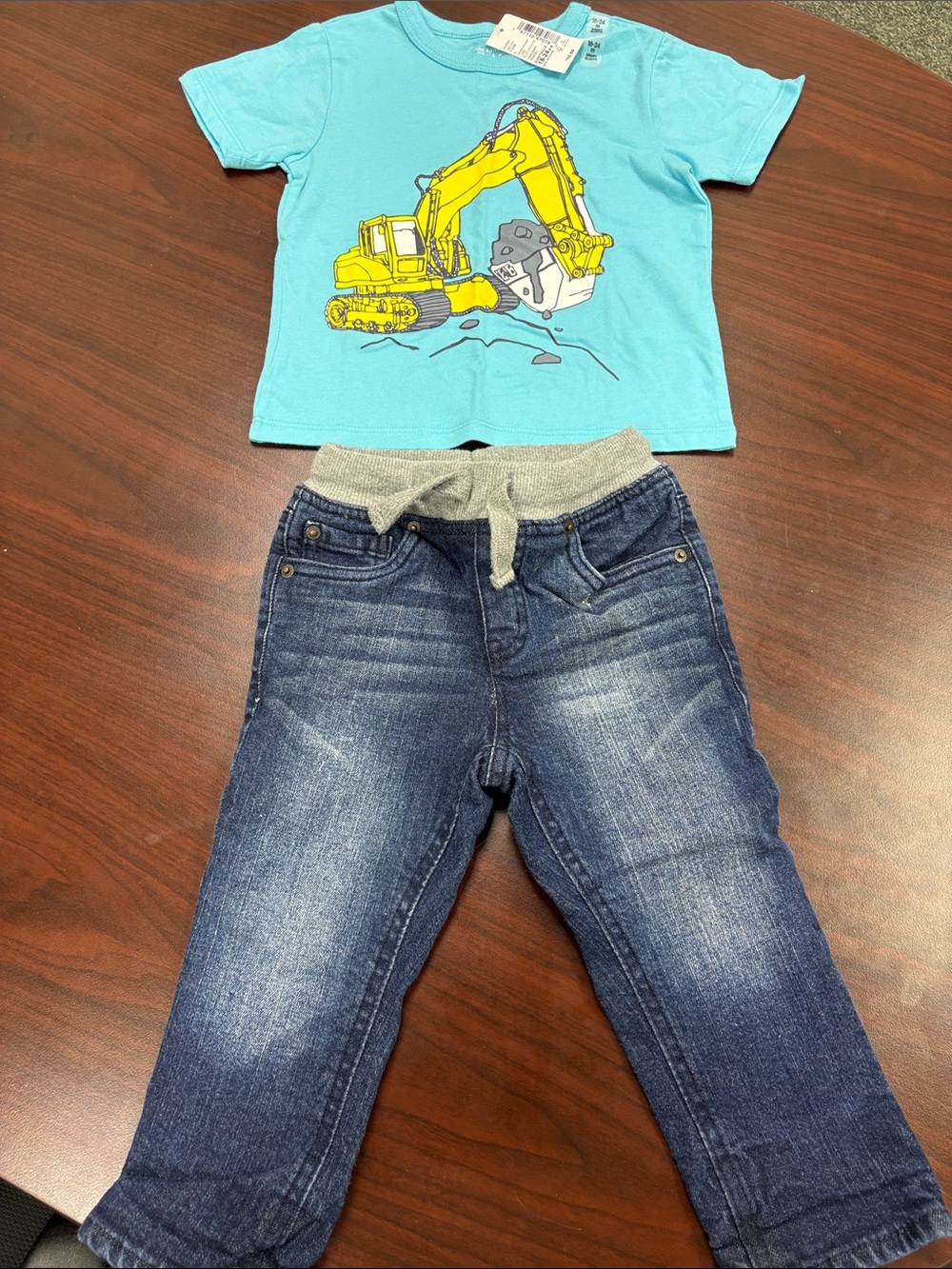 Kids Blue Excavator Graphic Tee and Denim Jeans Set